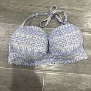 Blue and White Geometric Bikini Top